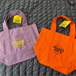 Trader Joe's Purple and Orange Canvas Mini Tote Bags